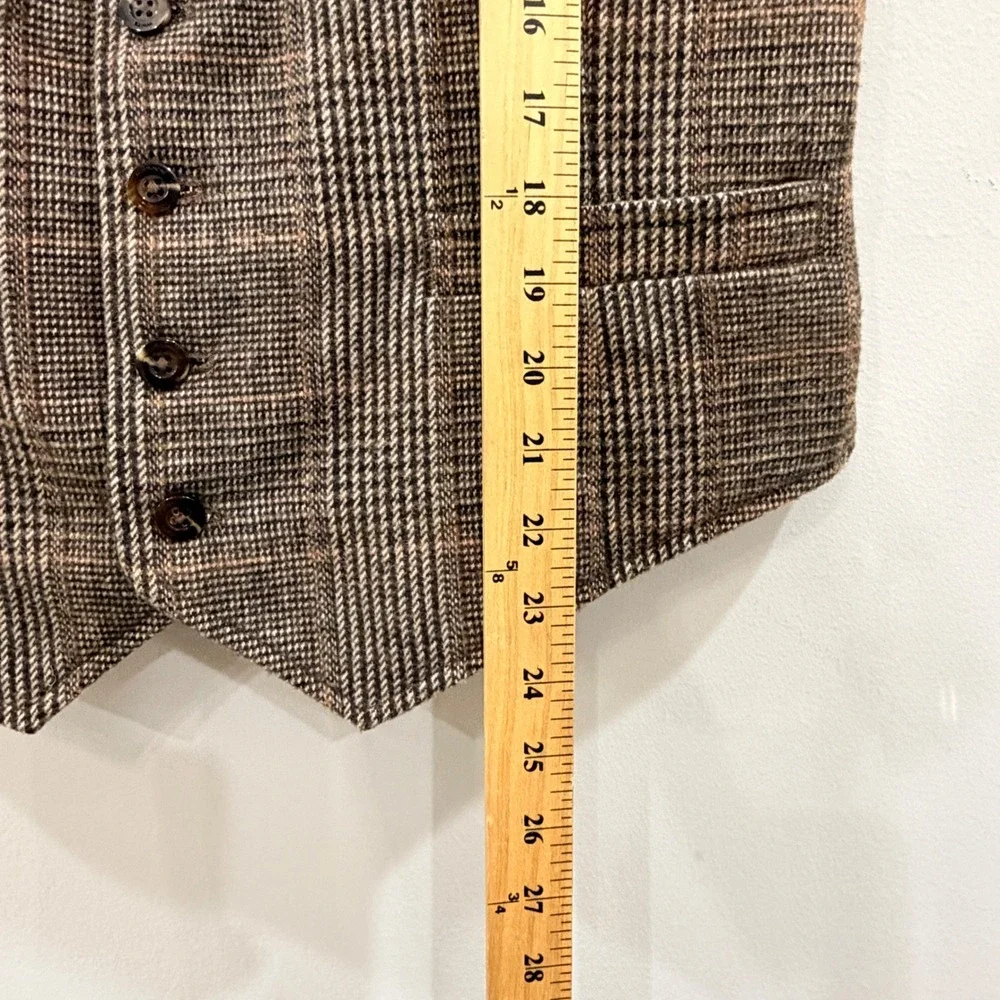 Houston White Womens Medium WOOL Mix Vest Brown Glen Plaid Tailored Academia